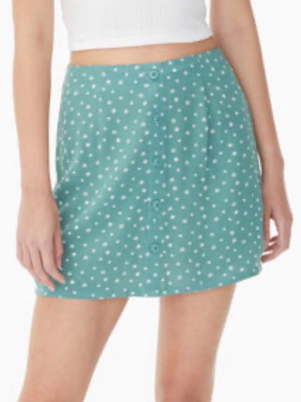 Aeropostale Sage Green White Daisy Print Button-Front Mini Skirt Size Large